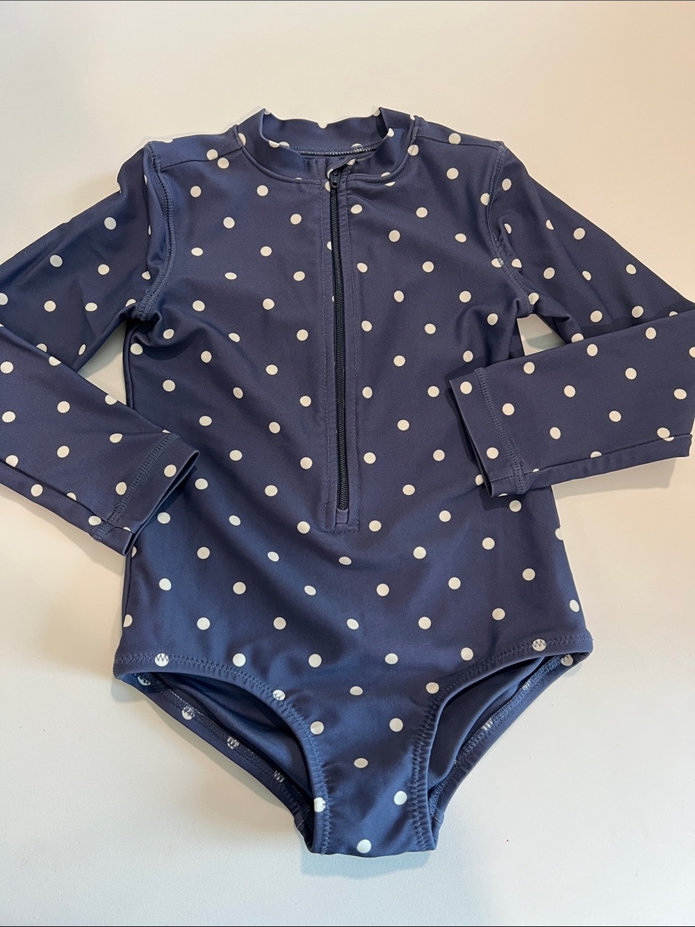 Primary - Navy and White‎ Polka Dot Long-Sleeve Swimming Suit